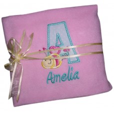 Personalised Embroidered Baby Girl Blanket With Cute Alphabet Bee Design